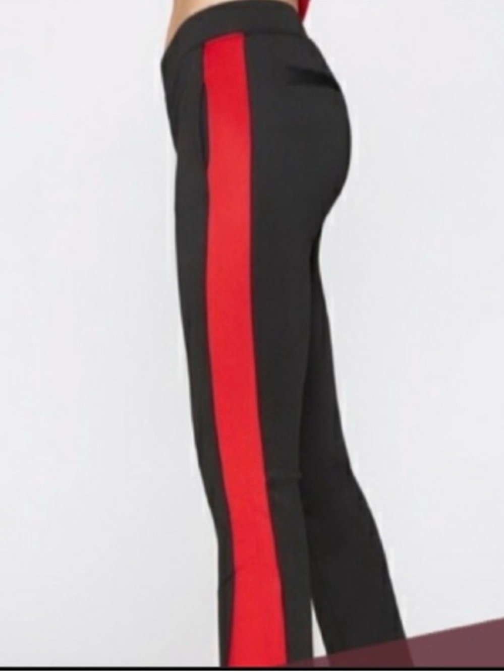 Pam & Gela Tuxedo Stripe Black Pants Pull-On Split Ankle L